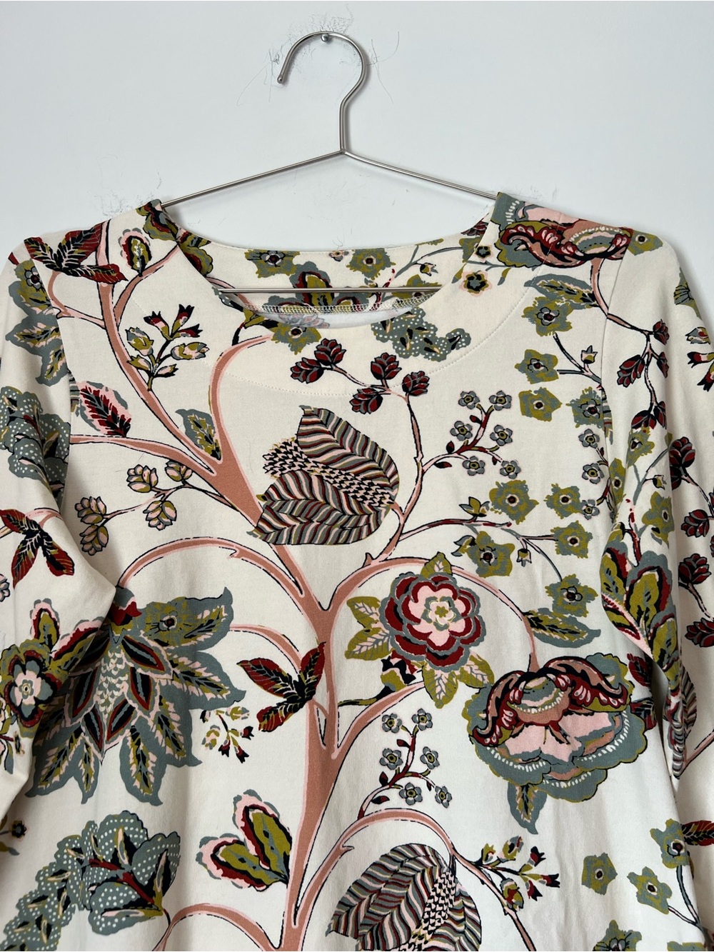 Spartina 449 Cream Botanical Floral Fringe Cotton Shift Dress S Coastal Chic - Picture 3 of 12